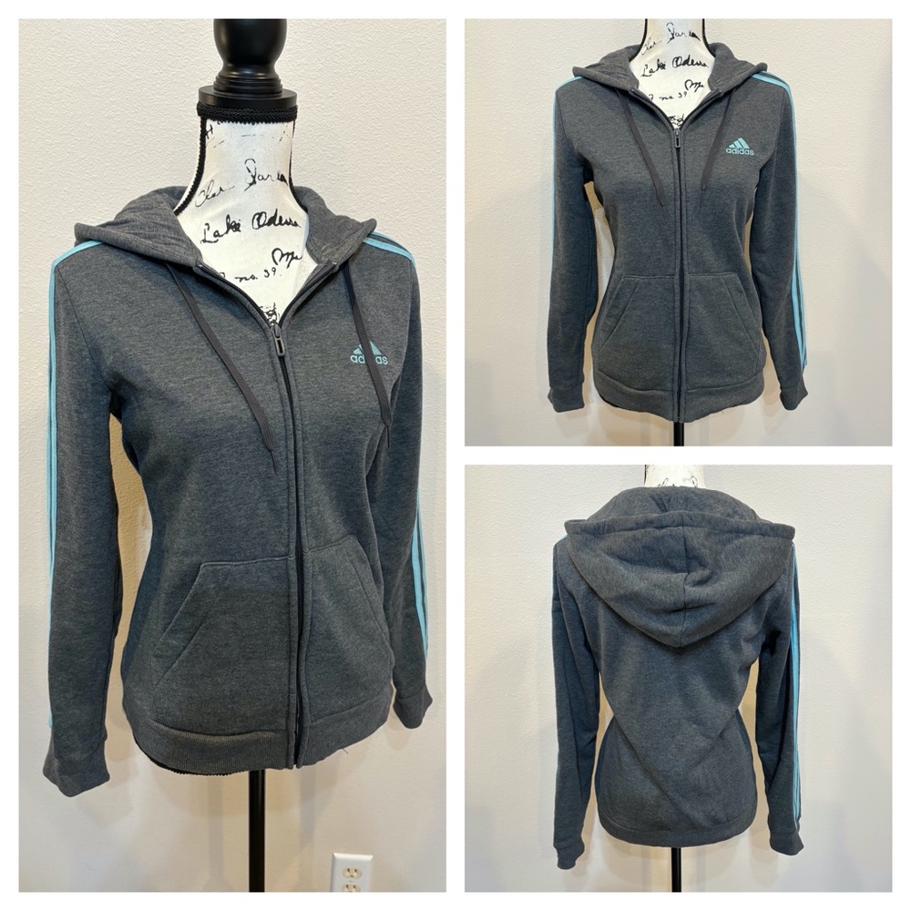 Adidas Three Stripes 3 Stripe Hoodie Zip Up Sweatshirt Athletic Track Jacket